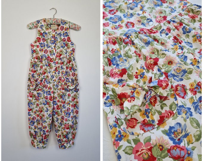 Vintage Laura Ashley girl's cotton floral romper / jumpsuit