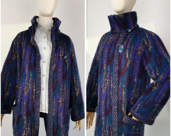 Vintage wool patterned chunky long cardigan