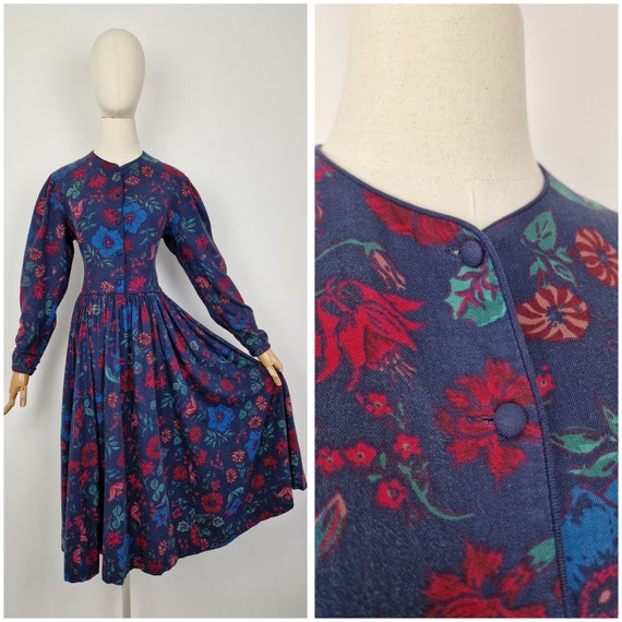 Vintage 80s Laura Ashley cotton and wool dress - image 1