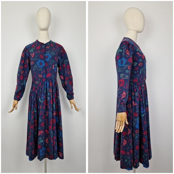 Vintage 80s Laura Ashley cotton and wool dress - image 8