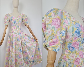 Vintage 80s Laura Ashley pastel ballgown cotton dress