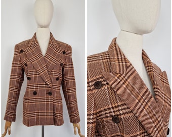 Vintage 80er Jahre Escada Karo-Blazer/Jacke aus reiner Schurwolle