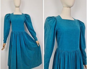 Vintage 80s Laura Ashley aquamarine green corduroy dress