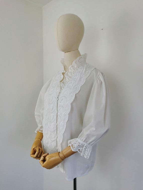 Vintage white puff sleeve Bavarian cottagecore bl… - image 5