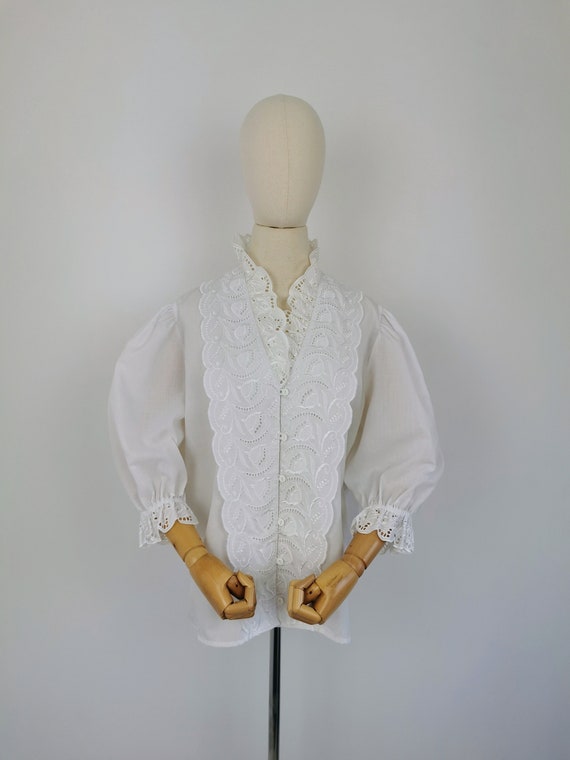 Vintage white puff sleeve Bavarian cottagecore bl… - image 3