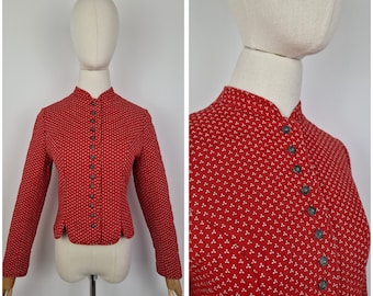 Vintage 70s Austrian Trachten folk quilted red blazer