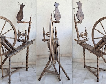 Antique Scandinavian Spinning Wheel, Hand Carved, Working
