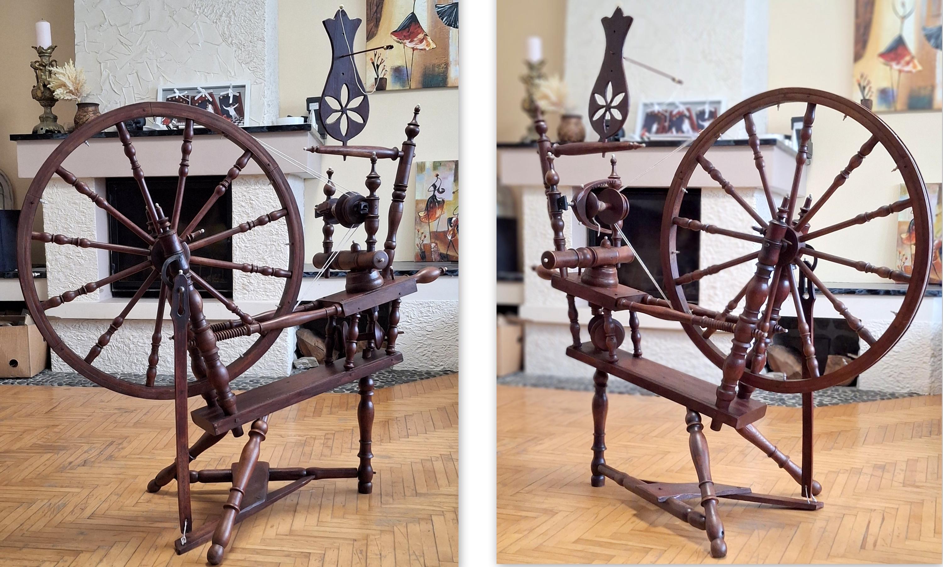 Rare Unique Antique XIX C. Vintage Swedish Wooden Spinning WHEEL W