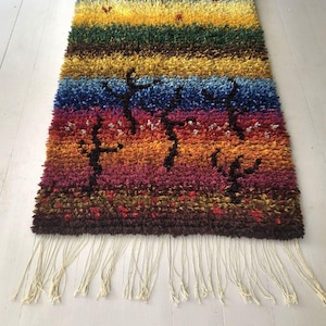 Mid-century Finnish rya wall hanging with vivid layered tones