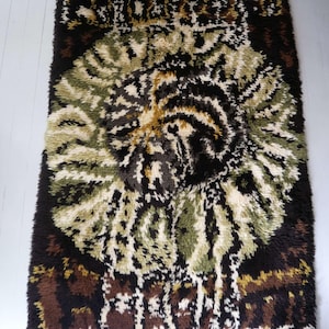 Mid century modern handmade wall rya rug - Finnish traditional handmade rug - Finnish design - Large wall hanging in green
