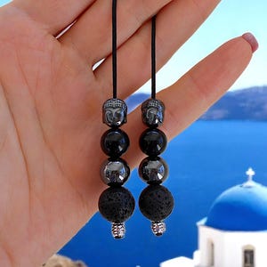 Cuentas griegas minimalistas de Buda Begleri de ónix de lava y hematita para la ansiedad, herramienta EDC para la relajación, piedras para la atención plena, regalo budista