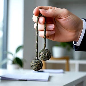 Juguete antiestrés Begleri Monkey Fist de paracord, color verde camuflaje.