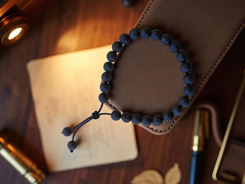 Lava Stone Fidget Bracelet – Komboloi Worry Beads, Minimalist Fidget Jewelry for Stress Relief & Meditation image 15