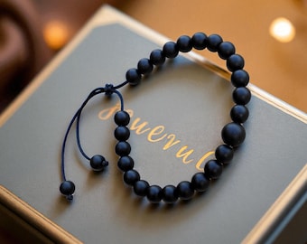 Matte Onyx Armband - Minimalist Angst Relief Schmuck, Fidget Sorgen Perlen, Herren Fidget Geschenk