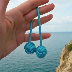Turquoise Monkey Fist Worry Balls — Compact EDC Paracord Begleri — Minimalist Skill Toy