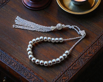 Stainless Steel Komboloi with Chain Tassel – Handmade Tactile Skill Beads