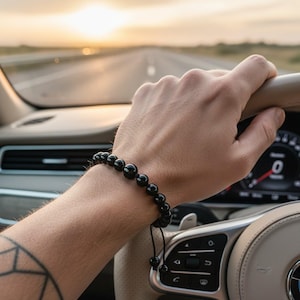 Black Onyx bracelet – Fidget toy adult, Mens fidget bracelet, Worry beads wearable, Stress relief gift