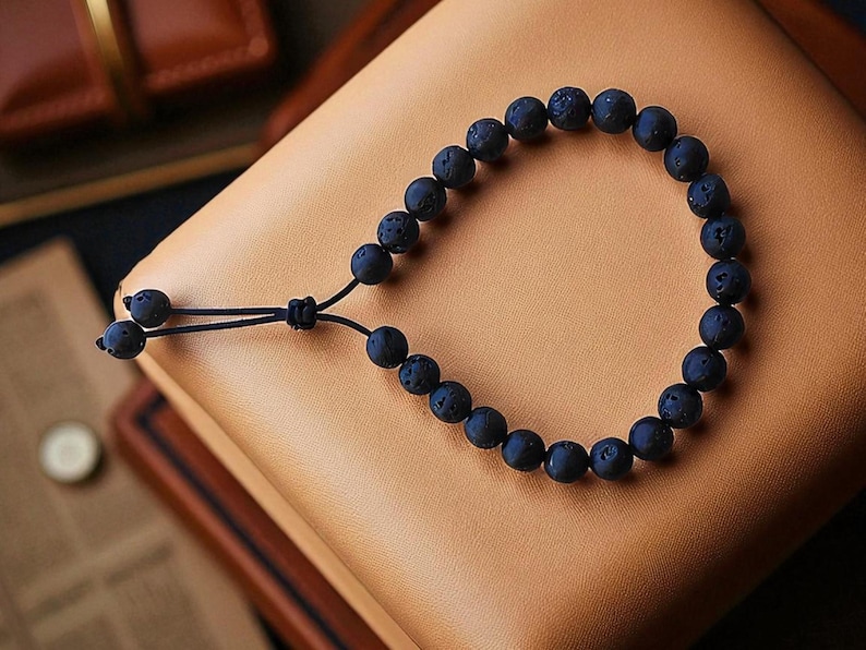 Lava Stone Fidget Bracelet – Komboloi Worry Beads, Minimalist Fidget Jewelry for Stress Relief & Meditation image 13