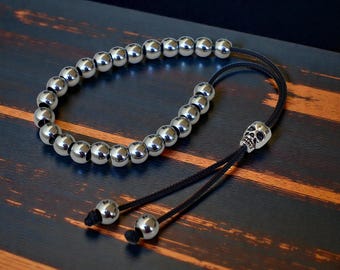 Komboloi de calavera de acero inoxidable hecho a mano - Cuentas griegas para la preocupación - Pulsera de juguete antiestrés