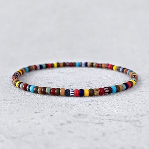 Multicolor Bead Bracelet, Mens Thin Bead Bracelet, Colorful Beads Bracelet, Mens Bead Bracelet, Mens Brown Beaded Bracelet, Gift for Men image 3