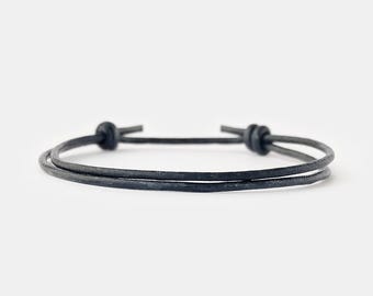 NEW Black Leather Cord Bracelet for Men, Minimalist Adjustable Bracelet with Sliding Knots, Birthday Gift for Son | Boyfriend, Gift for Him