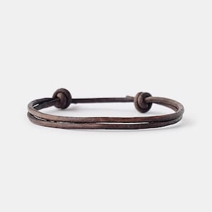 Men Bracelet Brown Leather Cord, Minimal Bracelet, Adjustable Cord Bracelet with Sliding Knots, Birthday Gift for Son | Boyfriend, Mens Gift