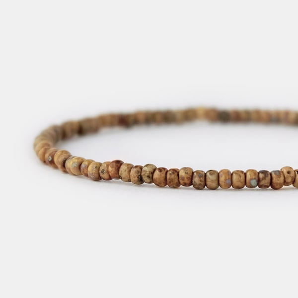 Mens Brown Bead Bracelet, 3mm Stretchy Bracelet for Him, Small Bead Bracelet, Minimalist Bracelet for Men, Mens Bracelet Gift for Boyfriend