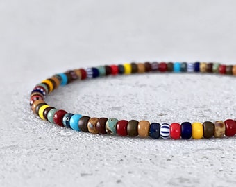 Multicolor Bead Bracelet, Mens Thin Bead Bracelet, Colorful Beads Bracelet, Mens Bead Bracelet, Mens Brown Beaded Bracelet, Gift for Men