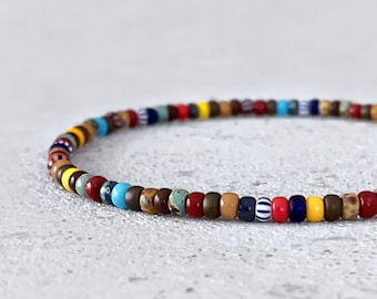 Bracciale con perline multicolori, Bracciale con perline sottili da uomo, Bracciale con perline colorate, Bracciale con perline da uomo, Bracciale con perline marroni da uomo, Regalo per gli uomini