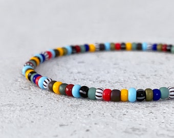 Pulsera de cuentas de colores, pulsera de cuentas pequeñas multicolor para hombres, pulsera elástica delgada de 3 mm para hombres, regalo de pulsera para hombres para él, regalo de novio