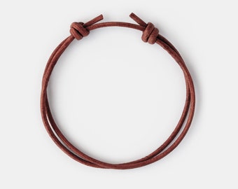Minimalist Leather Cord Bracelet for Men, Brown Men Bracelet, Adjustable Cord Bracelet with Sliding Knots, Birthday Gift for Son | Boyfriend