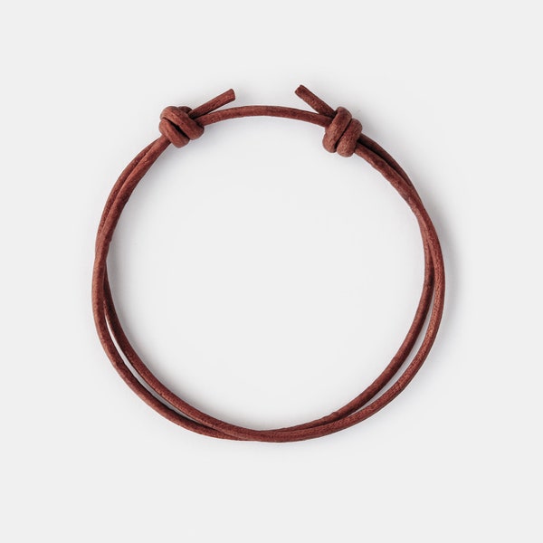 Minimalist Leather Cord Bracelet for Men, Brown Men Bracelet, Adjustable Cord Bracelet with Sliding Knots, Birthday Gift for Son | Boyfriend