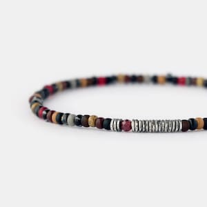 Multicolor Mens Bracelet Oxidized Silver Beads, Colorful Beaded Bracelet for Men, 3mm Thin Mens Bead Bracelet, Gemstone Bracelet, Mens Gift