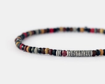 Multicolor Mens Bracelet Oxidized Silver Beads, Colorful Beaded Bracelet for Men, 3mm Thin Mens Bead Bracelet, Gemstone Bracelet, Mens Gift