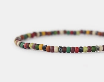 Mens Multicolor Beaded Bracelet, 3mm Small Colorful Glass Seed Bead Bracelet for Men, Thin Stretch Bracelet, Boyfriend Gift, Gift for Him