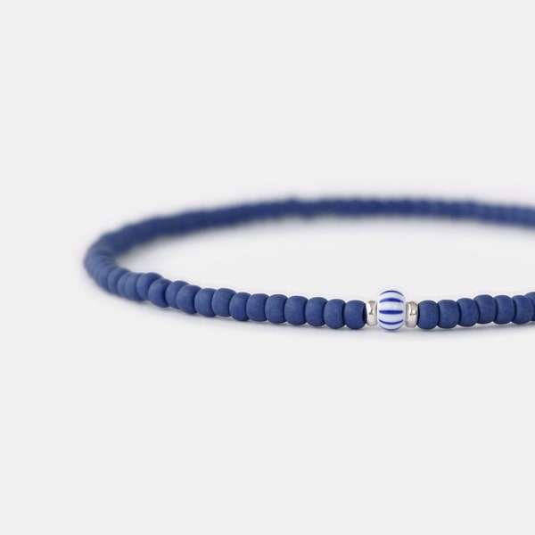 Heren kralen armband blauw mat, kleine kralen armband voor mannen, 3mm dunne kralen armband, stretch armband, minimalistische armband, cadeau voor hem