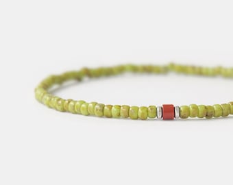 Mens Beaded Bracelet Red Jasper Gemstone, 3mm Small Bead Bracelet for Men, Thin Minimalist Stretchy Bracelet, Couples Bracelet, Gift for Him