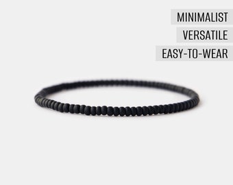 Mens Black Bead Bracelet Matte, Black Bracelet for Men, 3mm Mens Bead Bracelet, Stretch Bracelet, Beaded Bracelet for Men, Mens Gift