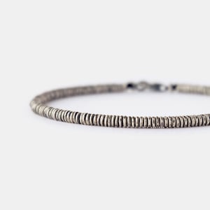 Mens Bracelet Oxidized Silver, Minimalist Bracelet for Men, 3mm Mens Beaded Bracelet with Clasp, Boyfriend Bracelet, Gift for Him