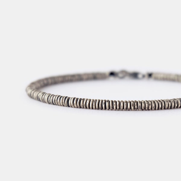 Mens Beaded Bracelet 925 Silver, Minimalist Bracelet for Men, 3mm Small Bead Bracelet with Clasp, Bracelet Gift for Him, Anniversary Gift