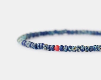 Mens Bracelet Multicolor Bead Red Coral, 3mm Small Beaded Bracelet for Men, Stretch Bracelet, Boyfriend | Son Gift, Bracelet Gift for Him