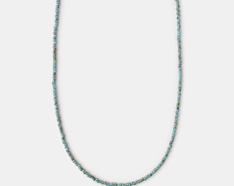 Turquoise Beaded Necklace for Men, 3mm Small Glass Bead Necklace with 925 Sterling Silver Clasp, Minimalist Necklace, Birthday Gift for Him