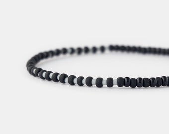 Mens Black Seed Bead Bracelet: Minimalist Stretchy Bracelet