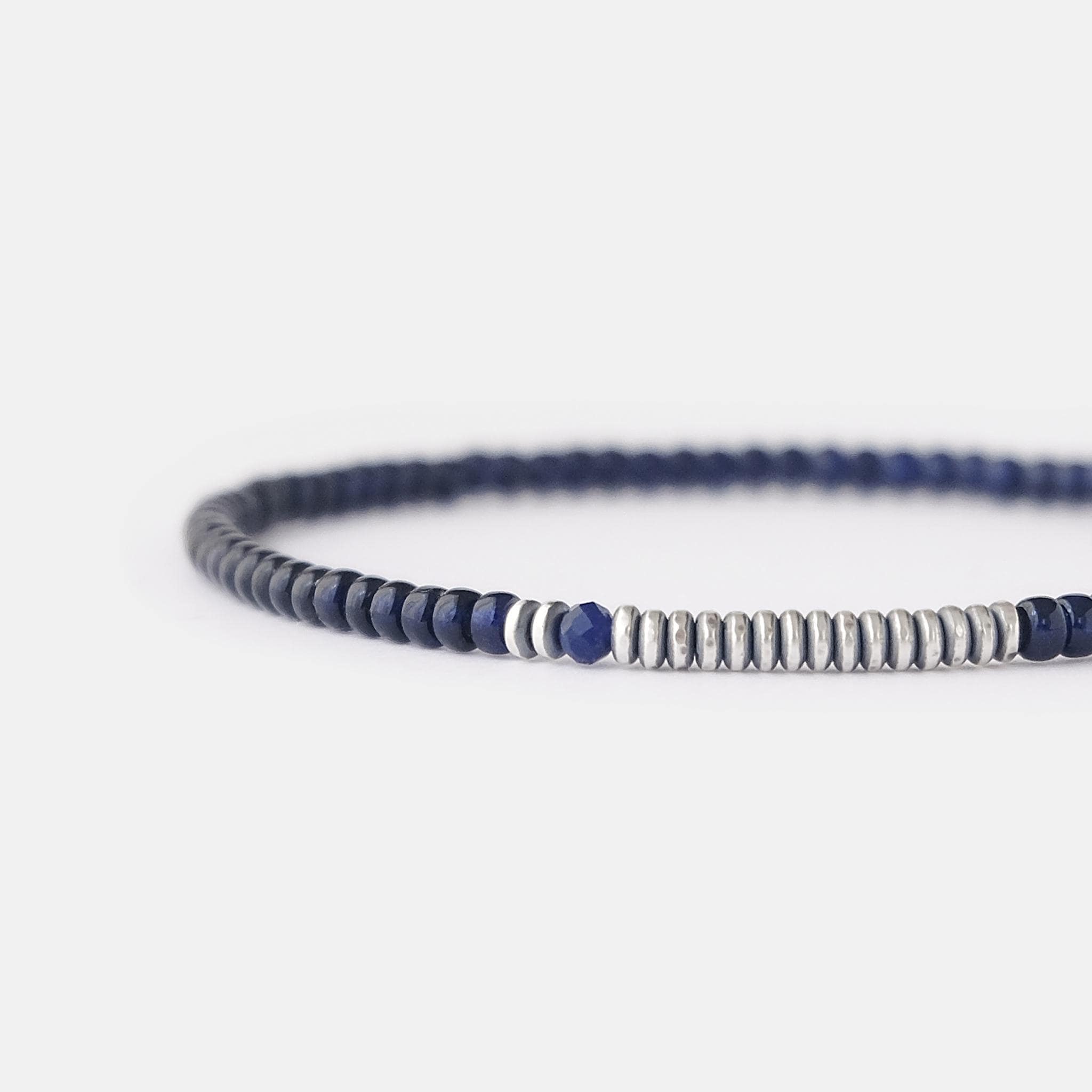 Mens Bracelet Blue Sapphire, 3mm Small Bead Bracelet for Men, Minimal Thin Stretch Bracelet, Anniversary | Birthday Gift for Him, Mens Gift
