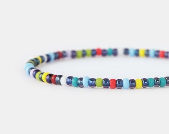 Multicolor Seed Bead Bracelet for Men: 3mm Stretchy Thin Bracelet