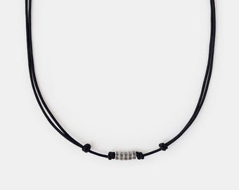 925 Silver Bead Necklace for Men Black Adjustable Cord With Sliding Knots, Minimalist Men Necklace, Jewelry Gift for Him, Mens Gift