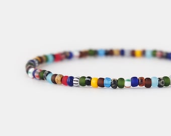 NEW Rainbow Multicolor Beaded Bracelet for Men, Colorful 3mm Small Glass Seed Bead Stretch Bracelet, Couples Bracelet, Birthday Gift for Him