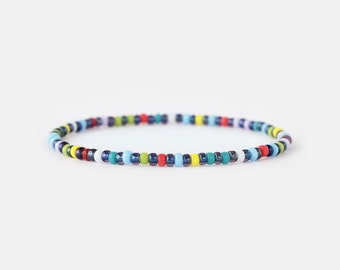 Multicolor Beads Bracelet for Men, Colorful Beaded Bracelet, Thin Mens Bracelet, Stretchy Bracelet, 3mm Mens Bead Bracelet, Couples Bracelet