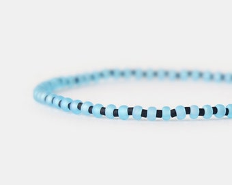 NEW Blue Small Bead Bracelet for Men, 3mm Matte Beaded Bracelet, Elastic Minimalist Bracelet, Birthday Gift for Boyfriend | Son | Friend