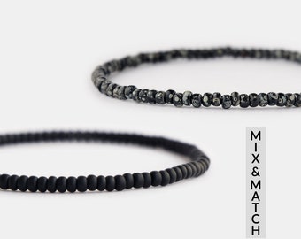 Mens Beaded Bracelets Set, Mens Bracelet Gift, 3mm Stretchy Bead Bracelets, Minimalist Bracelets for Men, Gift for Husband | Boyfriend | Dad